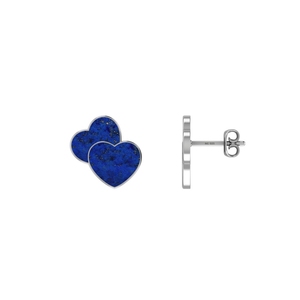 Boucles d'oreilles pendantes en argent sterling 925 de haute qualité, finition haut de gamme, lapis-lazuli, forme de double cœur, 13 mm, sertissage en bélière, tendance, mariage, fête - Product Image 1