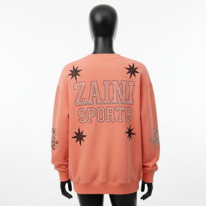 Sweat-shirt en polaire pour femme 320 GSM Tissu doux couleur pêche Logo en strass Design personnalisable Sweat-shirts respirants pour femme - Product Image 2