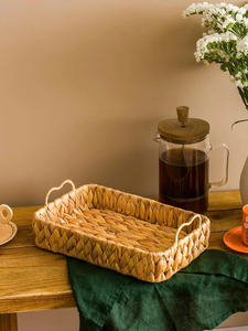 Plateau de service en jacinthe d'eau tissé à la main plateau décoratif côtier Style rustique pour la nourriture plateau en jacinthe d'eau pour le service alimentaire - Product Image 2