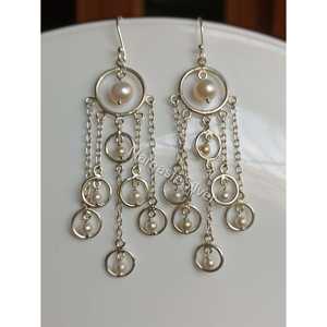 Handmade <b>Silver</b> & Freshwater Pearl <b>Dangle</b> <b>Earrings</b> Elegant Bridal Jewelry Perfect Wedding Gift for Her - Product Image 6