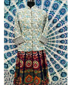 Jaket berlapis wanita katun alami jaket buatan tangan berlapis gaya Boho print blok jaket harga grosir untuk wanita