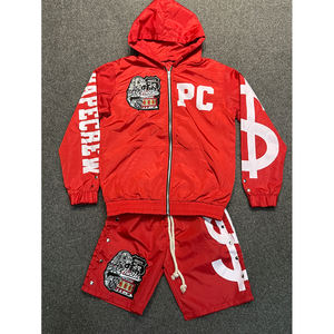 Ensemble sweat à capuche et short d'entraînement pour hommes en vente en gros d'ensembles sweat à capuche et short vintage délavés au soleil - Product Image 5