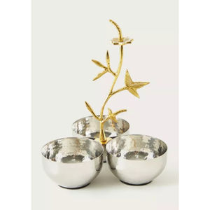 Fantástico juego de cuencos para servir frutas secas de acero inoxidable martillado con mango floral dorado para decoración del hogar y regalos - Product Image 2