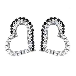 Boucles d'oreilles clous tendance vintage religieuses en argent 925 plaqué rhodium avec zircon noir et blanc et perle pour les fêtes - Product Image 1