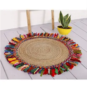 Alfombras de yute indio de diseño personalizado con precio al por mayor multicolor, felpudo, alfombras de yute, alfombrilla de suelo de fibra de coco Natural