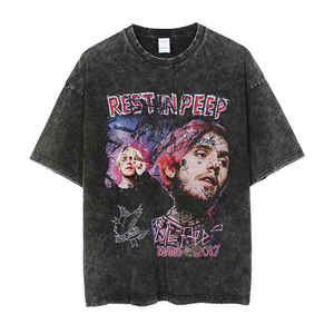 T-shirt col rond manches courtes en coton 100% lourd lavage à l'acide vintage pour hommes sérigraphie DTG/DTF - Product Image 2