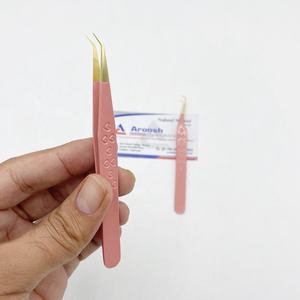 Pince à épiler pêche à 45 degrés en acier inoxydable de haute qualité à pointe dorée Extension de cils Vente en gros durable - Product Image 2