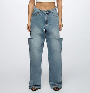 Pantalones vaqueros de gran tamaño para mujer, pantalones vaqueros al por mayor para mujer, pantalones de pierna ancha de algodón, pantalones vaqueros de tiro alto desteñidos, pantalones personalizados para mujer - Product Image 5