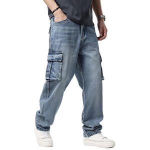 Salopette en jean unie pour homme, coupe droite ample, style rétro, multi-poches, lavable, tissu jean coloré foncé, pour l'été et le printemps - Product Image 1