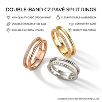 Bague en acier inoxydable pour femme, style minimaliste simple, ajourée, double couche, sertie de zircons, électroplaquée, zircon synthétique haut de gamme