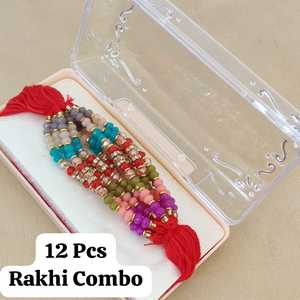 Indische traditionelle elegante Designer Rakhi Box mit Premium Rakhis Erschwing licher kostenloser Versand Zwölf Stück Bunte Rakhis - Product Image 6