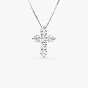 Pendentif croix glamour serti de diamants ronds de laboratoire 3,00 carats E-F VVS en or 14 carats pour cadeau de mariage ou d'anniversaire personnalisable - Product Image 1