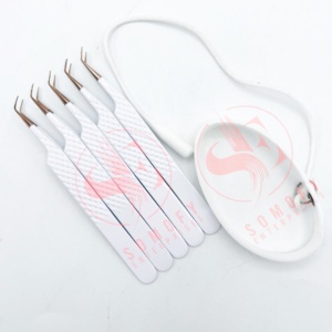 Extensiones de pestañas de acero inoxidable Diamond Grip 45 90 grados Pinzas Color blanco Logotipo láser Herramienta de belleza Extensiones de pestañas de fibra - Product Image 4