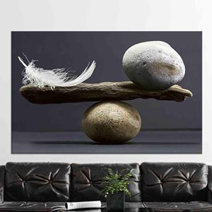 Tableau sur toile imprimé pierre et plume, élégant et équilibré, pour décoration moderne, TOILE ENVELOPPEE - Product Image 1