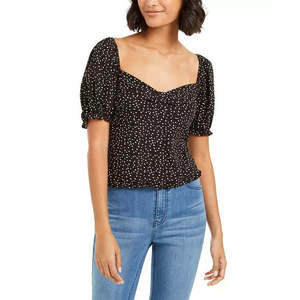 Top da Donna con Maniche a Sbuffo e Nodo Frontale a Pois in Chiffon Nero, Grigio Cenere e Viola, Taglia XL, per Primavera/Estate - Product Image 1