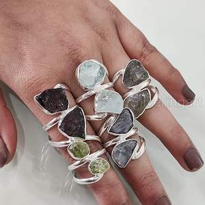 Bague pour femme en pierre brute, émeraude naturelle, saphir, tanzanite, pierre précieuse Herkimer, bijoux statement, bague en argent sterling 925 - Product Image 5