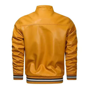 2025 chaquetas de bombardero de cuero para hombre de moda al por mayor Material de piel de vaca suave manga larga ajuste cómodo soporte bordado impermeable - Product Image 2