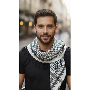 Écharpe Keffiyeh en coton noir et blanc, douce et tissée, 90 x 90 cm, respirante, accessoire ethnique musulman, hijab, avec logo personnalisable - Product Image 4