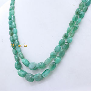 Cuentas de piedras preciosas de Esmeralda naturales hechas a mano, collar de piedras preciosas lisas de 2 capas, joyería única fina, precio al por mayor - Product Image 3