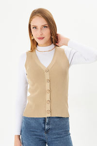 Chaleco de punto de pana informal con estilo para mujer, ropa exterior de algodón de invierno con decoración de botones, longitud del chaleco - Product Image 5