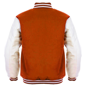 Veste Letterman Varsity personnalisée des années 90 Corps en laine orange Manches en cuir blanc Lettres en chenille CollegeBaseballjacket pour hommes - Product Image 2
