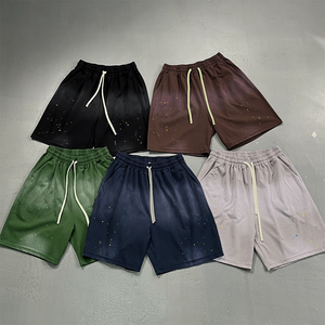 2025 Custom Men's Vintage Sun Dye Fade Acid Wash 100% Cotton Solid Shorts Raw Edge Puff Printing - Product Image 2