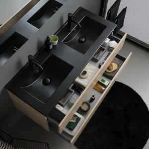 Meuble de salle de bain mural en chêne de 120 cm avec lavabo noir, miroir et ensemble d'éclairage Belize - Product Image 4