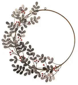 Luxury olive leaf & berry metal wreath wall hanging decor festive decoration Christmas ornaments wedding celebration dining room