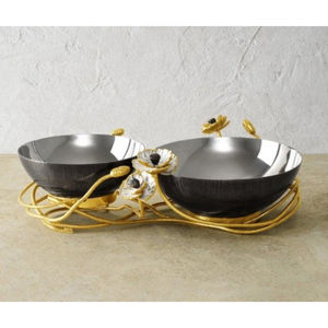 Tazón para servir frutas y ensaladas con acento floral dorado de diseño atractivo, tazón de comida decorativo elegante para eventos de boda - Product Image 5