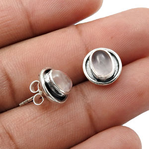 Top qualité dernière conception forme ovale naturel Rose Quartz pierres précieuses boucles d'oreilles femmes belle 925 en argent Sterling grossiste - Product Image 2