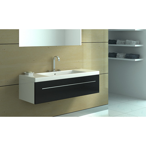 Set da Bagno Moderno Bern in Nero Lucido, Legno Massello e Compensato con Pannello Porta Laccato, Mobile da Bagno con Lavabo in Ceramica - Product Image 1