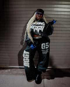 Vintage Sun Faded Distressed Acid Wash Pullover Hoodie <b>Tracksuit</b> Solid Color Custom Premium Rhinestone Hoodie and Joggers Set - Product Image 4