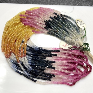 Cuentas de forma de Rondelle facetadas de zafiro múltiple de 3mm de calidad fina, piedras preciosas naturales, taladro central de hebra larga de 15 pulgadas para joyería - Product Image 4