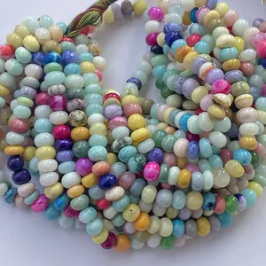 6mm 8mm 10mm naturel teint Disco vert rose bleu jaune opale pierre lisse Rondelle perles brin noué à la main collier Bracelet