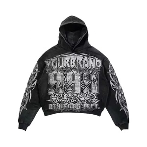 เสื้อฮู้ดดี้ผ้าฟลีซหนา 480 GSM พิมพ์ลายกราฟิกทั้งตัว สไตล์สตรีท ทรงปกติ พร้อมกางเกงจ็อกเกอร์ทรงบาน ล้างสีแบบ Acid Wash ปักลาย - Product Image 5