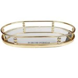 Elegant Look High Grade Gold Plated Unique Designer Metal Made Round Shape <b>Mirror</b> Serving <b>Tray</b> From India In Impressive Price - Product Image 3