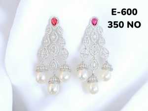 American Diamond Drop Earrings Gold Plated <b>Brass</b> Jewelry with Heavy Look CZ for Bridal & Festive Wear for Parties Weddings - Product Image 1