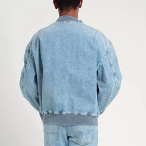 Veste en jean pour homme, col montant, style streetwear hip-hop, 100% coton, décontractée, veste en jean d'hiver avec trou, OEM - Product Image 3