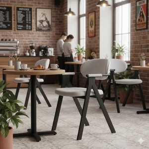 YAKUT Modern Upholstered <b>Dining</b> <b>Chair</b>, with Arms, Fabric Seat, Sturdy Metal Legs, Scandinavian Style, Restaurant/Cafe - Product Image 4