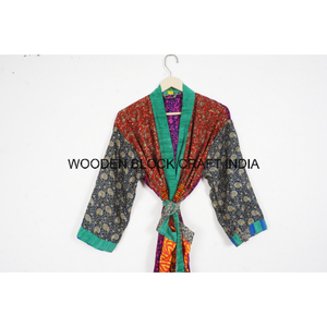 ชุดนอนกิโมโนผ้าไหมสไตล์วินเทจสำหรับผู้หญิงเสื้อคลุมยาวผ้าซาตินพิมพ์ลายดอกไม้สไตล์วินเทจดีไซน์สวยสำหรับใส่ไปทะเลฤดูร้อน - Product Image 2