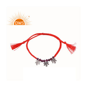 Pulsera de Algodón con Cuentas de Granate Natural y Plata de Ley Oxidada de Diseño Elegante, Fabricante de Joyería Personalizada - Product Image 1