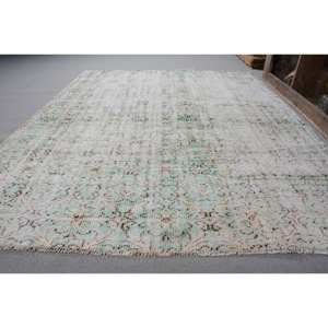 Alfombra turca Vintage moderna de 5,6x7 pies, verde, Beige, área grande clásica, diseño de retazos rectangulares, Material de lana, Alfombra de látex para habitación - Product Image 2