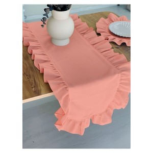 Chemin de table élégant en lin froissé couleur saumon 40x150cm, tissu décoratif pour mariage, technique de tissage - Product Image 3