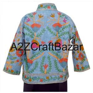 Blouson Bomber Luxe pour Femme en Suzani Fait Main, Style Bohème, Hiver, Tissu en Coton Tricoté Écologique, Respirant, Volants Floraux, Festivals - Product Image 5