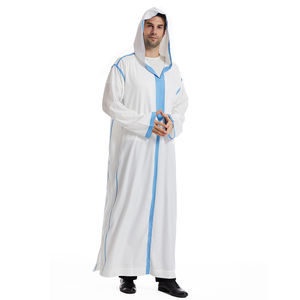 Turbantes Islámicos para Hombres Árabes Musulmanes, Maxi Jubbah Casual de Algodón con Bordado y Capucha, Color Sólido - Product Image 1