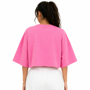 Custom Oversized Solid Color Cotton Crop Top Women Chenille Embroidery <b>T</b>-<b>Shirt</b> Loose <b>Fit</b> <b>Cropped</b> Tee Streetwear High Quality - Product Image 3