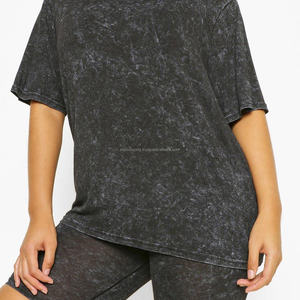 Verano nueva moda mujer ropa 2 piezas camiseta y conjunto corto de tela suave de talla grande lavado ácido Biker conjunto corto de dos piezas - Product Image 2