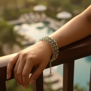 สร้อยข้อมือลูกปัดสีเขียวเงินสำหรับผู้หญิง ประดับด้วยโกเมนและหยกควอตซ์ ชุบทอง เหมาะสำหรับสวมใส่ในชีวิตประจำวันและเป็นของขวัญ - Product Image 2