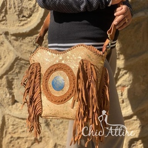 Bolsos cruzados con flecos de cuero de ante metálico para el cabello, diseño único, monederos de hombro de Concho medio de cuero genuino - Product Image 1