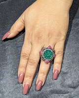 REYES Einzigartiges Design Natürlicher Smaragd und Rubin Edelstein Ring Solitaire 14 Karat Gold Silber Diamant Viktoria nischer Schmuck für Frauen